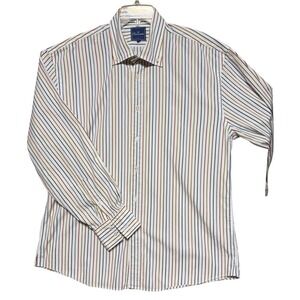Faconnable Mens XL Striped Button Down Shirt  Long Sleeve Cotton